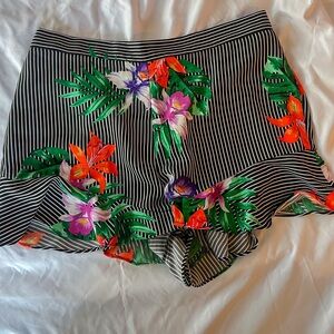 Who What Wear Black Striped Floral High Waist Shorts